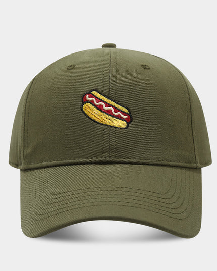 Hot Dog Embroidery Pattern Soft Top Peak Cap