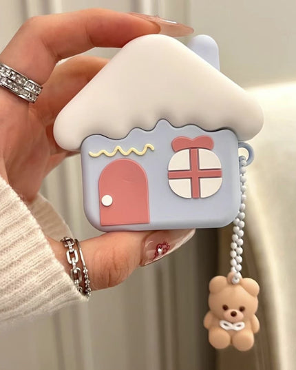 Cute Snow Roof House Wireless Bluetooth Earbuds Case