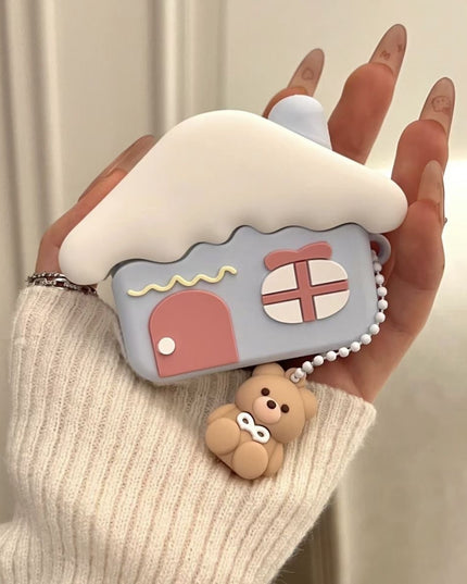Cute Snow Roof House Wireless Bluetooth Earbuds Case