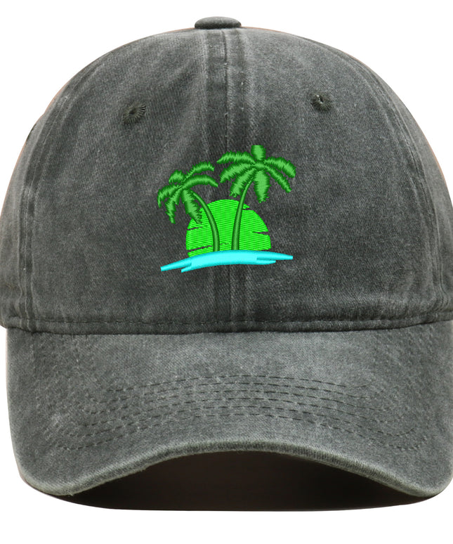 Coconut Embroidery Pattern Washed Old Soft Top Baseball Cap