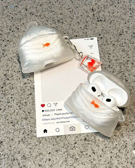 White Transparent Garbage Bag Goldfish Pendant Bluetooth Earbuds Case