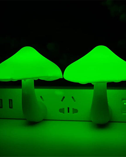 LED Night Light Mushroom Wall Socket Lamp EU US Plug Warm White Light-control Sensor Bedroom Light Home Decoration