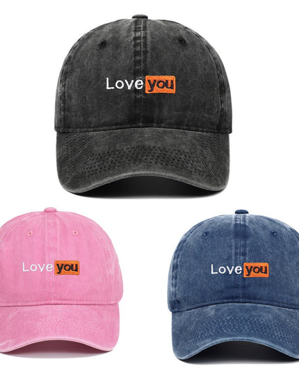 Love You Embroidered Hat Retro Distressed Soft Top