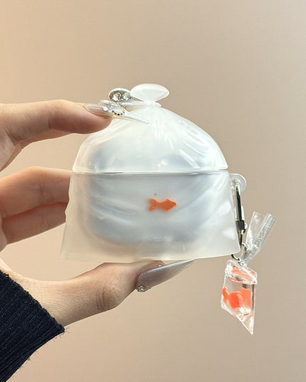 White Transparent Garbage Bag Goldfish Pendant Bluetooth Earbuds Case