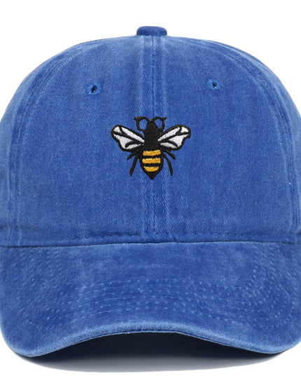 Bee Embroidery Baseball Cap Vintage Worn Looking Washed-out