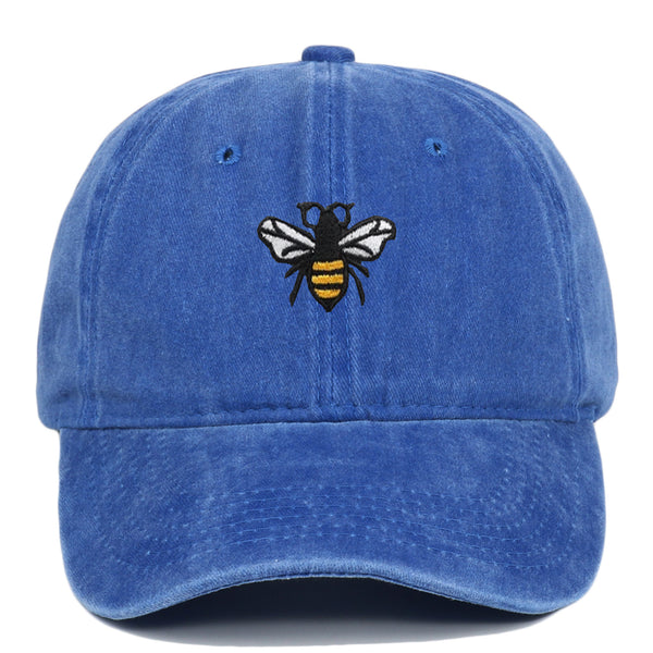 Bee Embroidery Baseball Cap Vintage Worn Looking Washed-out