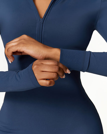 Warm Zipper Long-sleeved Jumpsuit Yoga Fitness Sports Pants Breathable Bodysuit Women's Clothing