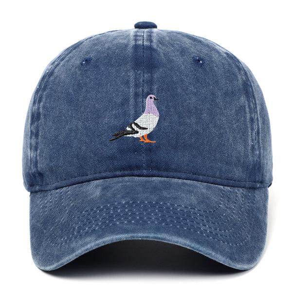Pigeon Embroidered Washed Sun Hat