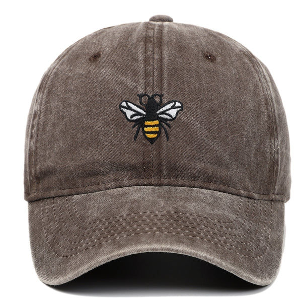 Bee Embroidery Baseball Cap Vintage Worn Looking Washed-out