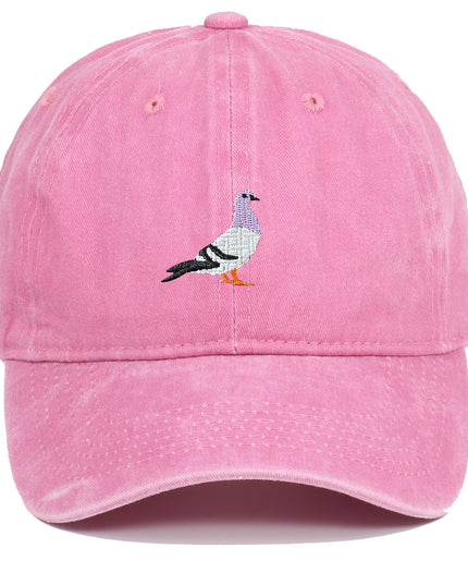 Pigeon Embroidered Washed Sun Hat