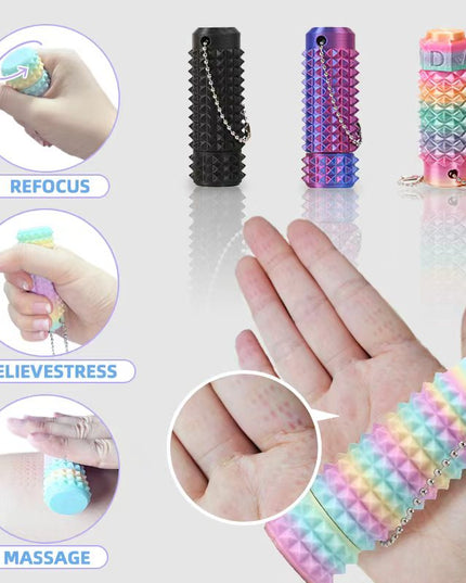 2RD GEN Stress Relief Fidget Keychain 28g --Thick Spike Blue-Green Grip, Rotatable Bearing For Focus & Palm Massage,