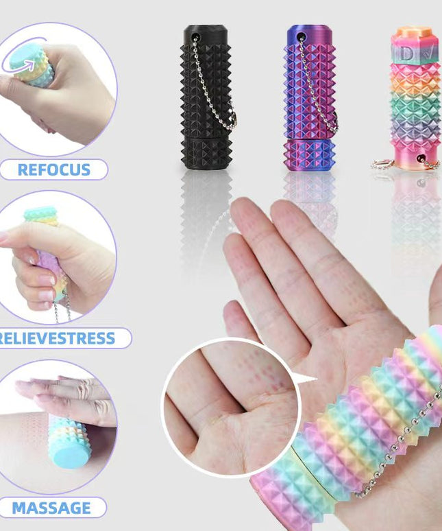 2RD GEN Stress Relief Fidget Keychain 28g --Thick Spike Blue-Green Grip, Rotatable Bearing For Focus & Palm Massage,