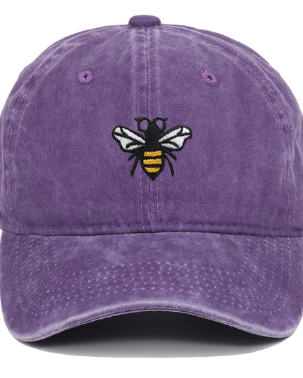 Bee Embroidery Baseball Cap Vintage Worn Looking Washed-out