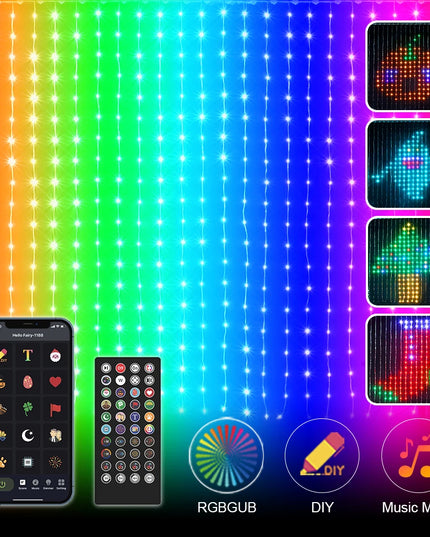 Smart LED RGB Curtain String Lights Bluetooth APP Control Christmas Fairy Light Garland DIY Picture Display Party Wedding Decor