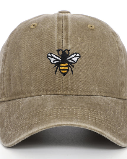 Bee Embroidery Baseball Cap Vintage Worn Looking Washed-out