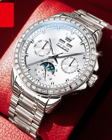 Multi-functional Men's Diamond-embedded Automatic Mechanical Watch
