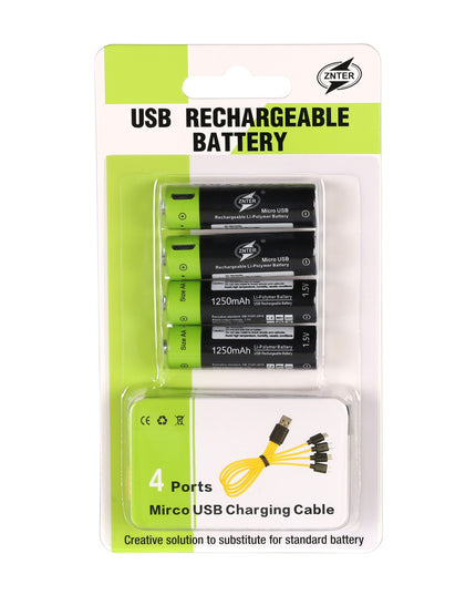 No.5 USB Rechargeable Lithium Battery 1.5V Four Sections  One Drag Four Charging Cable Set